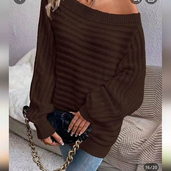 Source Unknown Sweaters - Cozy acrylic knit striped sweater elegant off shoulder for fall or winter